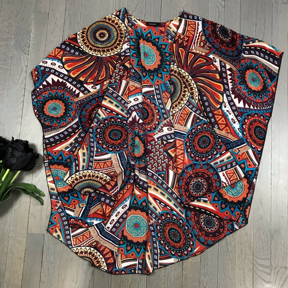 Interni Printed Tunic Length Open Front Kimono Top